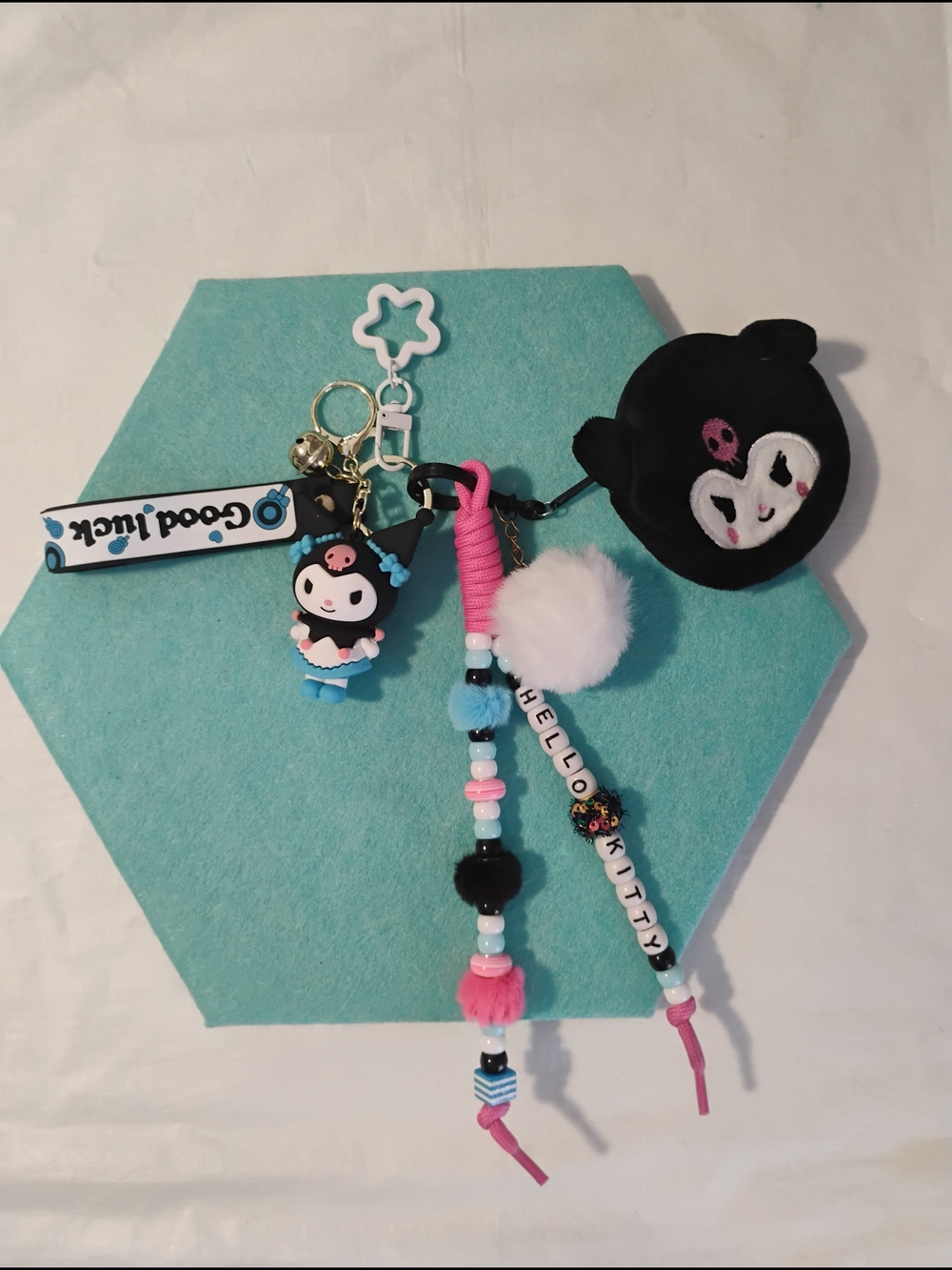 Black / Pink and turquoise kuromi bag charm / Keychain